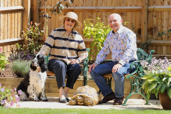 Grace, Eileen, Henri and Andrew enjoying their new garden