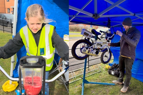 smoothie bike and child's bike being checked